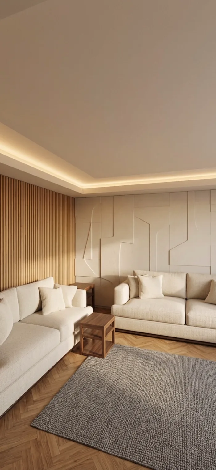 Photorealistic AI render of the same living room.